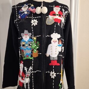 Vintage Victoria Jones Embellished Multi Santa Sweater/Cardigan